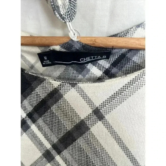 Chetta B Plaid Trapeze Dress Black & Cream Long Sleeves Removable Cowl Size Med - Picture 5 of 13